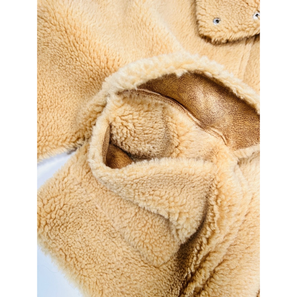 Zara Womans Jacket Teddy Sherpa Size S Tan Beige Faux Shearling - Picture 6 of 12